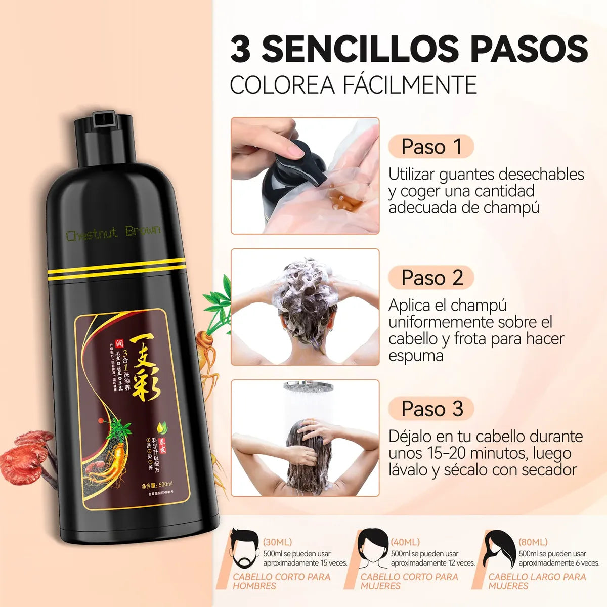 Shampoo Tinte Instantáneo Cubre Canas 500ml